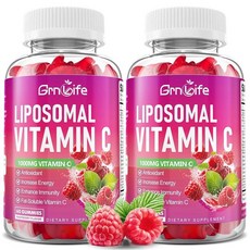GrnLife 리포솜 비타민 C 1000mg 젤리 2팩 성인 아동용 1500mg 츄어블 철분 아연 및 엘더베리 포함 - 면역 지원 에너지 콜라겐 부스터 라즈베리 1, 120 Count (Pack of 1), 60