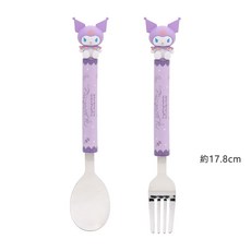 韓國製 Lilfant 三麗鷗304不鏽鋼立體湯叉組 酷洛米 大耳狗 美樂蒂 凱蒂貓 兒童湯匙叉子 正版, 1個, 紫色, 湯匙、叉子、收納袋
