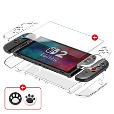 뷰씨 닌텐도 하드 풀커버 케이스 고화질 액정 보호 필름 강화유리 세트, 1세트, 투명, 닌텐도 스위치 2