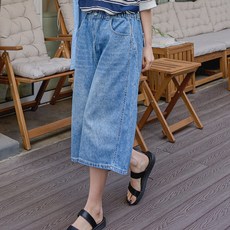 로로텐 버뮤다 7부 와이드 밴딩 반바지 워싱 데님 여성 빅사이즈