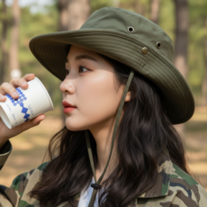 BAEny배니 UV차단 남녀공용 아웃도어 와이드 챙 모자 캠핑 버킷햇 5Color, 카키색