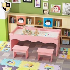 유아용 모래놀이 세트 모래놀이터 점토 장난감 테이블 어린이집 유치원 원목소재, 100L50W50H핑크(스툴제외), 1개