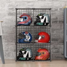 헬멧 선반 1단 조립식 거치 철제 보관함 헬맷 스탠다드 블랙 1열 2단, 확대 블랙 2열 2단