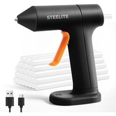Steelite 10개의 글루 스틱이 장착된 무선 핫 건 30초 고속 난방 2000mAh 충전식 리튬 배터리 부드럽고 고른 흐름 자동 절전 전원 차단 DIY 공예용 타입-C U, 블랙