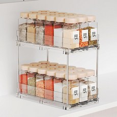 Yieach 2단 수직 스파이스 랙 풀아웃 10.4인치 깊이 좁은 슬라이드 아웃 내부 캐비닛 주방 팬트리 컵보드 양념 캔 자르 정리함 및 약장 보관용, Clear-2 Drawer, 1