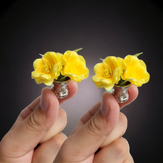 금명 납골당 꾸미는 고급 추모장식 미니 노란 플라워 꽃병 미니어쳐 닙골당꽃 상차림 상 모형 봉안당 꾸미기 추모 성묘 장식 성묘꽃 기억 추석 설날 기억 flower, 노랑색