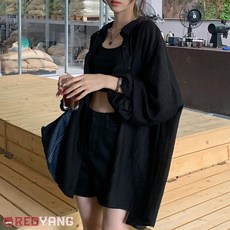 레드양 [살탐방지] 여성 오버핏 시스루 셔츠 빅사이즈