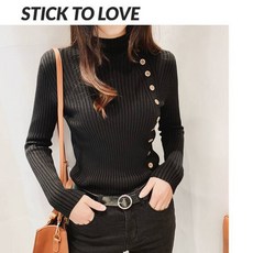 Baiwife 스웨터 여 풀오버 반하이 시즌 버튼 장식 슬림 탑 니트 이너