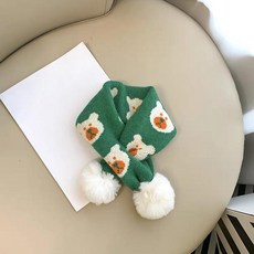 겨울 방한 목도리 귀여운 곰돌이 키즈 남아 어린이 넥워머, 작은 곰 퍼볼 그린