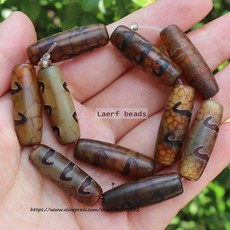 티벳 염주 1 조각 천연 마노 약 10x30mm 붉은 갈색 고대 티베트 Dzi 비즈 DIY 쥬얼리 만들기 용