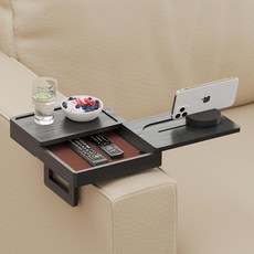 회전식 트레이 2개가 있는 Wealone 블랙 소파 수납 상자 및 360 휴대폰 홀더가 조절식 클립 테이블 간식 음료 또는 식사를 위한 대나무 레스트, Natural