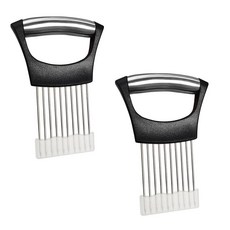 스테인리스 스틸 타인이 있는 2팩 양파 가이드 푸드 홀더 초퍼 도구 슬라이서 샤트뢰즈, Black