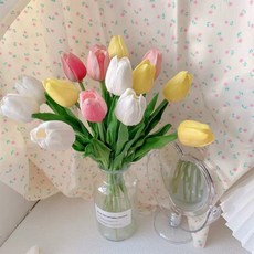 튤립 조화 장식 / PU 고무재질 사진촬영 소품 플라워 꽃 꾸미기 인테리어 선물, 튤립 조화-화이트