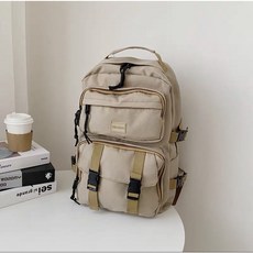 工裝多隔層防潑水減壓背包 韓版工裝後背包, 卡其色