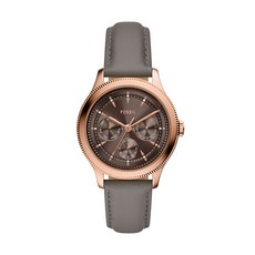 FOSSIL Brynn 灰色皮革玫瑰金三眼手錶 BQW8023 附提袋
