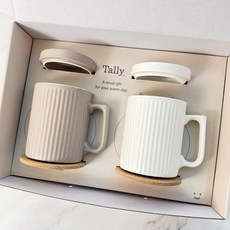 국산 레트로 머그컵 2종 세트 집들이선물, 1개, 화이트 브라운 세트(컵받침 포함)