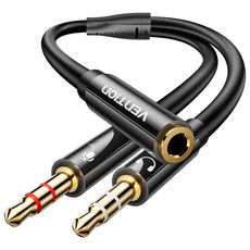 벤션 컴퓨터용 오디오 케이블 마이크 + 이어폰 2 in 1 분배기 0.3m, BBTBY, 블랙