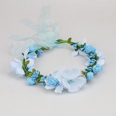조화꽃 셀프 조화 리스 브라이덜샤워 소품 신부 브라이덜 감성 브레이슬릿 꽃장식 화관 흰색, C. 화환 블루