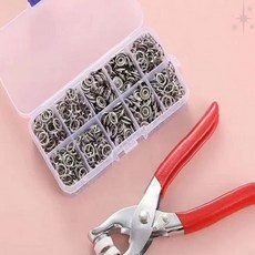 가정용 의류 수선 똑딱이 단추 펀칭기 펀치 공구 금속 스냅 단추 세트 보관, 1개, 2.펀칭기+단추 100세트+ 단추보관케이스
