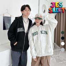 【JES】 韓國 厚磅 內刷毛 雙拉鏈 美式 BROOKLYN 字母 刺繡 潮流 百搭 情侶 連帽外套 棉外套 外套