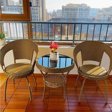 세트 테라스 원형 테이블 라탄 카페 스타일