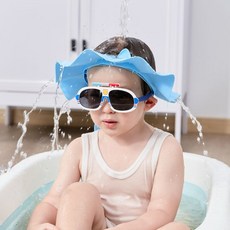 熱銷新品 寶寶硅膠洗頭帽洗頭防水帽兒童洗髮帽可調節浴帽防水護耳洗髮帽, 1個, 陞級小熊卡通護耳粉1-18嵗,+洗頭盃