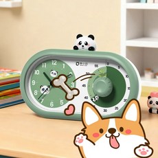 時鐘 鬧鐘 鍾小白可視化計時器 鬧鐘耐摔靜音準時 自律神器 高顏值可愛學生鬧鐘, B款熊貓綠【靜音走時+超長續航+送電池】, 1個
