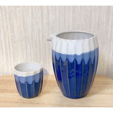 日本製 時尚菊形清酒壺杯 色釉陶作手工藝 清酒壺 清酒杯 陶瓷酒器, 青 壺+杯, 1個