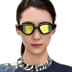 SERMER 와이드 김서림 방지 자외선 차단 수경 고글 물안경 보관케이스 포함, 1개, 블랙 골드코팅