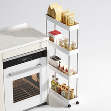 냉장고옆 슬림 틈새선반 4단 이동식 수납장, 흰색