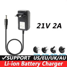 공급 21V 2A 리튬 배터리 충전기 드릴 충전기 전동 공구 손전등 전자 계량 DC 5.5*2.1MM 케이블 1.5미터, 03 영국, 01 21V 2A