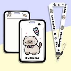 귀여운 카드케이스 목걸이 카드목걸이 사원증 교통 카드, 1개, 리본 샴 고양이