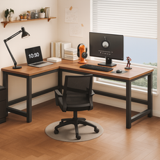 데이나앤코 L자형 코너 컴퓨터 게이밍 사무실 책상, 브라운