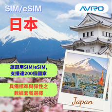 AVIRO日本旅遊SIM/eSIM卡，多種數據方案，暢遊日本必備，高速穩定網路，掃碼啟用, 1個, 15, 數據套餐選擇