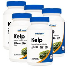 뉴트리코스트 켈프 추출물 325mcg 요오드 아이오딘 캡슐 Nutricost Kelp, 5개, 120정