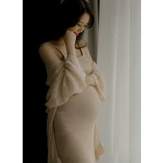 만삭 점프수트 V넥 만삭원피스 우아한 임산부 휴양지룩 니트 스커트 3개 슬립 +베일 XXL