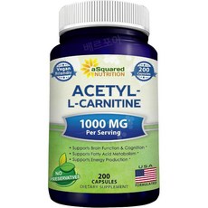 어스퀘어드 아세틸 L-카르니틴 1000mg 캡슐 aSquared Nutrition Acetyl L-Carnitine, 200정, 1개
