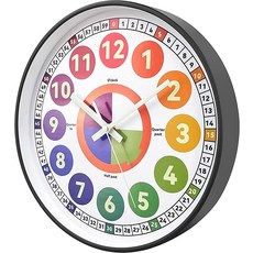 DORBOKER 아동용 학습 시계 침실용 야광 벽시계 30.5cm(12인치) 무소음 야간 조명 어린이 다채로운 시간 교육 방 장식 (조명 로즈 골드) 172693 55633, 일루미네이티드 그레이