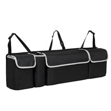 Xilla 汽車後車箱置物掛袋 車用後備箱收納箱 摺疊車內儲物袋 後座椅背汽車掛袋, 1個, 汽車後車箱置物掛袋 黑色+灰色包邊