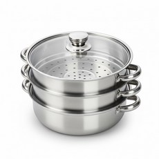 [독일브랜드] 스테인리스 3단 찜솥 냄비 세트 28cm 인덕션 겸용 대용량 찜기 찜통 만두 해물찜 곰솥 양수냄비 유리뚜껑 포함, 1개