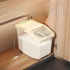 쌀 보관통 주방 위생용기 등급 보관함 습기 방지 곡물 통 북유럽 스타일 플라스틱 보관 용기, 11)크림 화이트 - 용량 15kg- 계량컵 증정