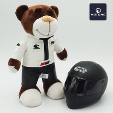 非凡優選 機車機車頭盔熊公仔機修賽車拉力熊尾箱吊飾玩偶agv頭盔小熊, shoei白皮熊+shoei啞黑, 1個
