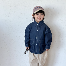 라이트데님포켓셔츠 키즈 유아동 얇은 스티치 청남방 봄 가을