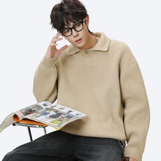 에브리핏 남자 오버핏 카라 원버튼 니트 루즈핏 부클 폴로 스웨터 두꺼운 겨울