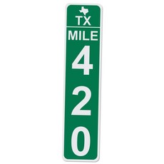 Texas Mile Marker 420-17 Inches Tall by 4 Inches Wide Aluminum Sign (Green) 텍사스 마일 마커 높이 420-17인치, Green on White Backing, 1개