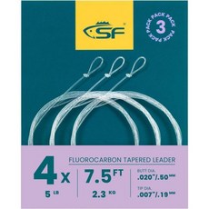 플라이낚시 낚시용품 SF 3팩 프리타이 루프 플라이 낚시 테이퍼 리더 플루오로카본 7.5FT 9FT 12FT 0X 1X 2X 3X 4X 5X 6X 7X, Clear-3Packs, 7.5FT-0X, 1개