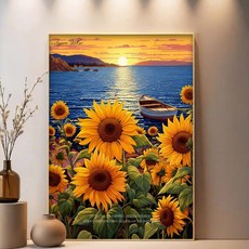 보석십자수 액자형 해바라기 재물 꽃밭 정물화 십자수, 프레임 + +, 50 x 65, 선플라워 씨 6