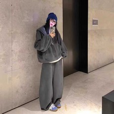 기모 트레이닝 도툼한 루즈핏 후드티 와이드팬츠 겨울