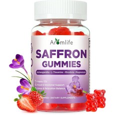 Aromlife Saffron Gummies Happy ZZz Focus 88.5mg Per Serving Saffron Gummies wagandha L-Theanine Tu, 1개