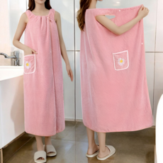 데이지 포켓 극세사 샤워 가운 부드럽고 흡수력 좋은 목욕 타월